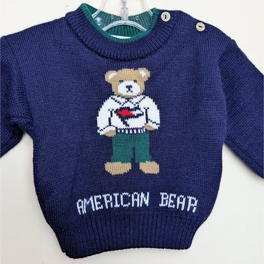 Vintage Carter's American Bear Crewneck Sweater‎ 90s Y2K Polo Infant 6-9 Months